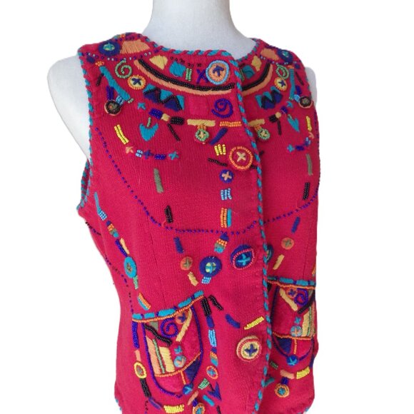 Michael Simon Embellished Red Vest/ Boho/ Beaded & Embroidered/ Size 2 - Picture 3 of 14